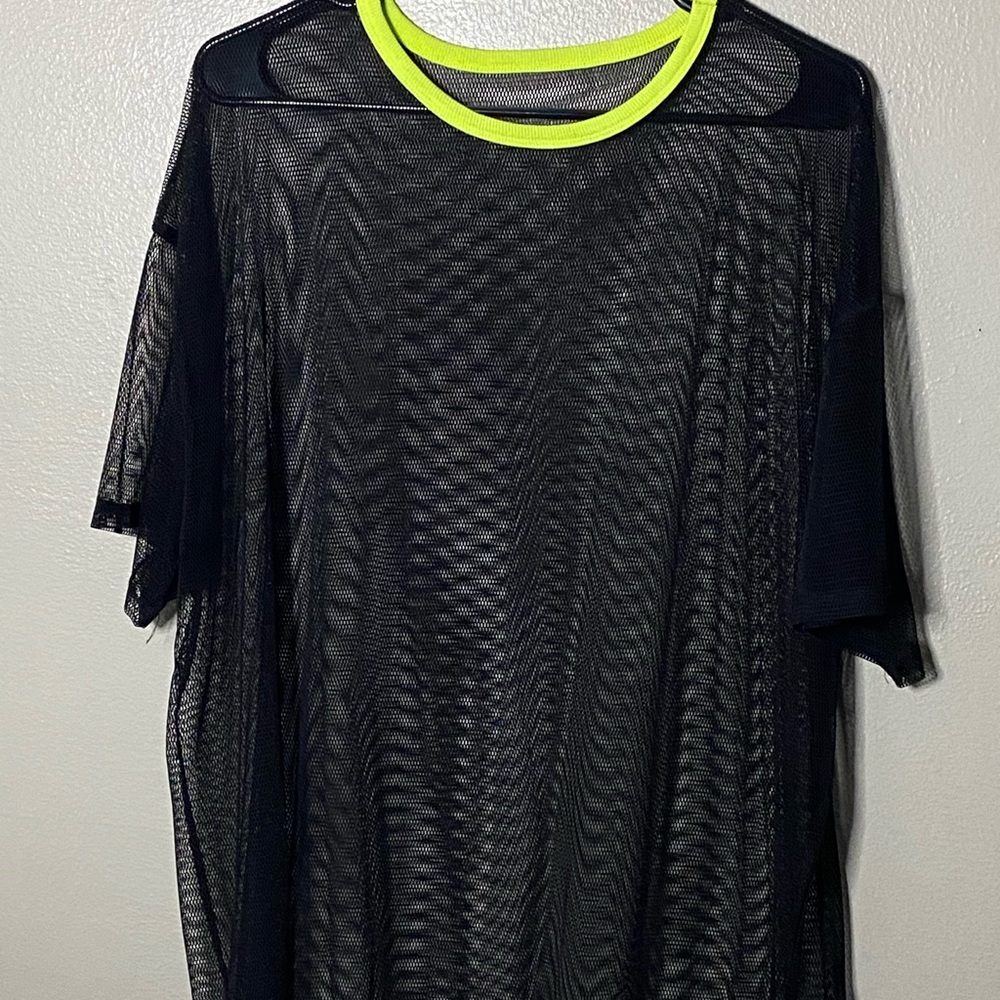 Contrast Neon Neck Longline Oversize Mesh Top